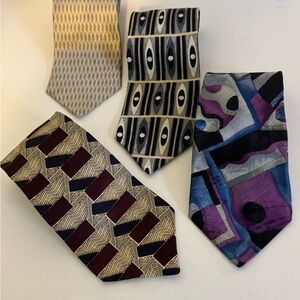 Four 100% Silk Vintage Men's Ties Multicolor